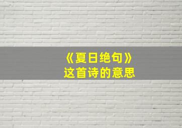 《夏日绝句》 这首诗的意思