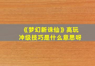 《梦幻新诛仙》高玩冲级技巧是什么意思呀