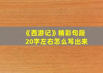 《西游记》精彩句段20字左右怎么写出来