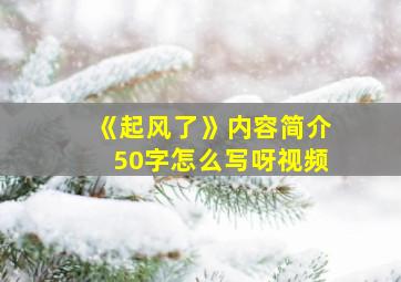 《起风了》内容简介50字怎么写呀视频