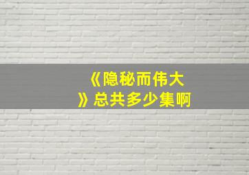 《隐秘而伟大》总共多少集啊