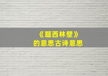 《题西林壁》的意思古诗意思