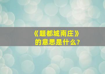 《题都城南庄》的意思是什么?