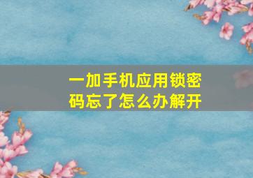 一加手机应用锁密码忘了怎么办解开