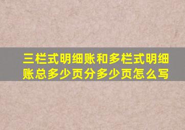 三栏式明细账和多栏式明细账总多少页分多少页怎么写