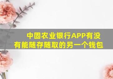 中固农业银行APP有没有能随存随取的另一个钱包