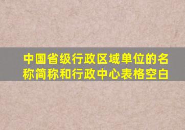 中国省级行政区域单位的名称简称和行政中心表格空白