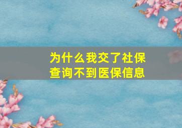 为什么我交了社保查询不到医保信息