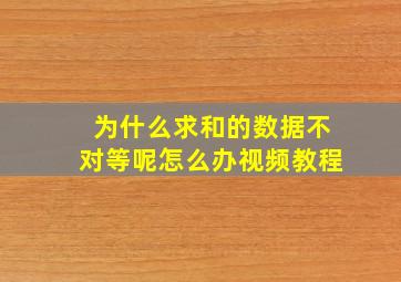 为什么求和的数据不对等呢怎么办视频教程