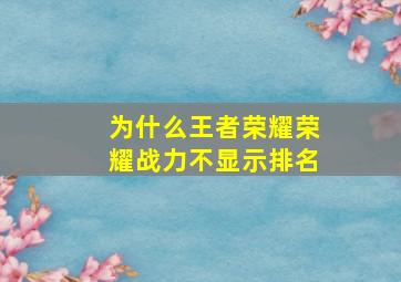 为什么王者荣耀荣耀战力不显示排名