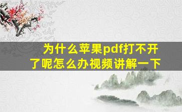 为什么苹果pdf打不开了呢怎么办视频讲解一下