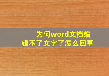 为何word文档编辑不了文字了怎么回事