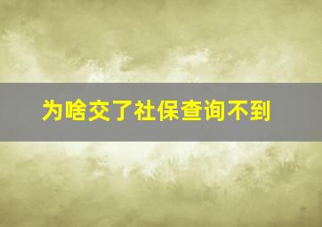 为啥交了社保查询不到