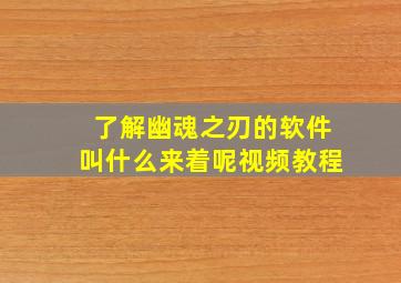 了解幽魂之刃的软件叫什么来着呢视频教程