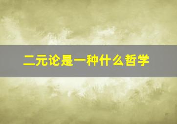 二元论是一种什么哲学