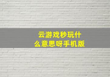 云游戏秒玩什么意思呀手机版