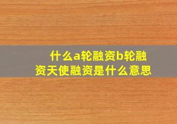 什么a轮融资b轮融资天使融资是什么意思