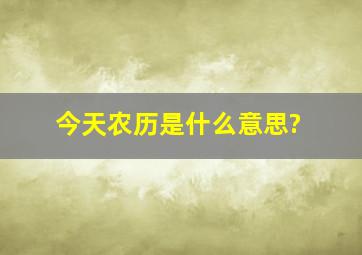 今天农历是什么意思?