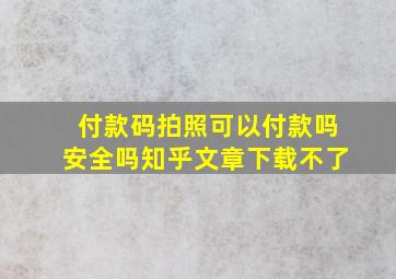 付款码拍照可以付款吗安全吗知乎文章下载不了