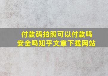 付款码拍照可以付款吗安全吗知乎文章下载网站