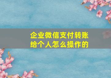 企业微信支付转账给个人怎么操作的