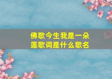 佛歌今生我是一朵莲歌词是什么歌名