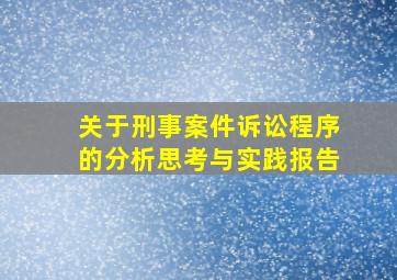 关于刑事案件诉讼程序的分析思考与实践报告