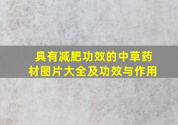 具有减肥功效的中草药材图片大全及功效与作用