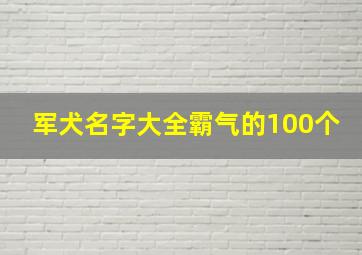 军犬名字大全霸气的100个