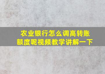 农业银行怎么调高转账额度呢视频教学讲解一下