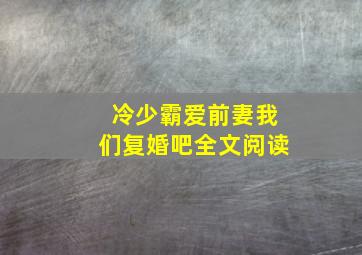 冷少霸爱前妻我们复婚吧全文阅读