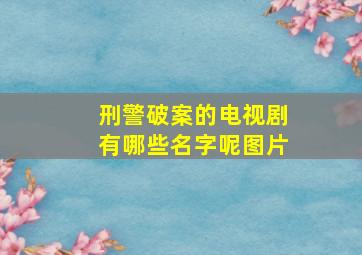 刑警破案的电视剧有哪些名字呢图片