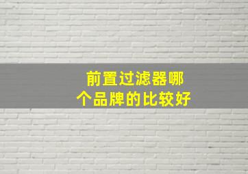 前置过滤器哪个品牌的比较好