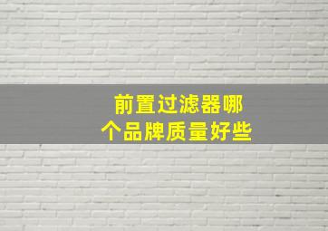 前置过滤器哪个品牌质量好些