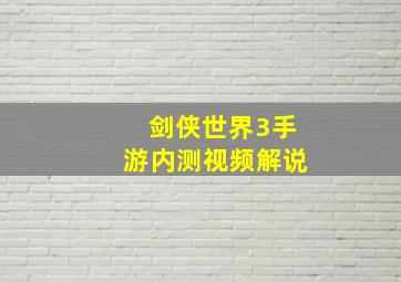 剑侠世界3手游内测视频解说