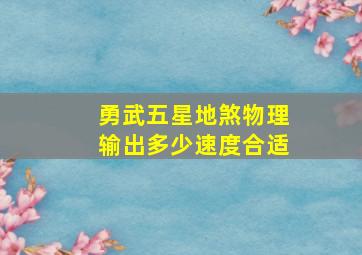 勇武五星地煞物理输出多少速度合适