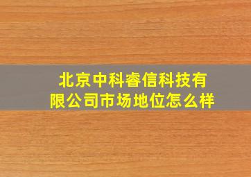 北京中科睿信科技有限公司市场地位怎么样