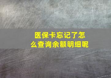 医保卡忘记了怎么查询余额明细呢