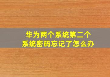 华为两个系统第二个系统密码忘记了怎么办