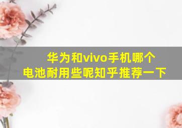 华为和vivo手机哪个电池耐用些呢知乎推荐一下