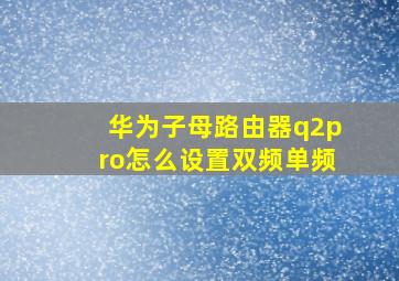 华为子母路由器q2pro怎么设置双频单频