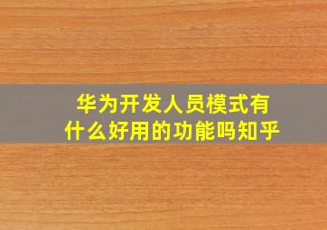 华为开发人员模式有什么好用的功能吗知乎