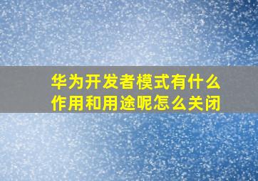 华为开发者模式有什么作用和用途呢怎么关闭