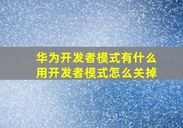 华为开发者模式有什么用开发者模式怎么关掉