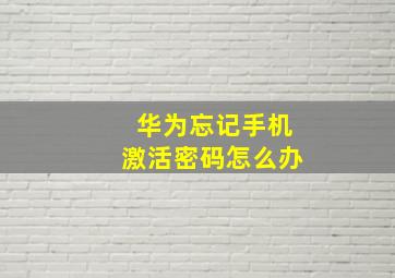 华为忘记手机激活密码怎么办