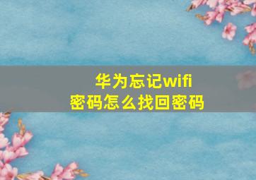 华为忘记wifi密码怎么找回密码