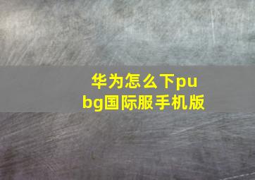 华为怎么下pubg国际服手机版