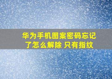 华为手机图案密码忘记了怎么解除 只有指纹