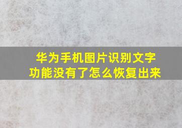 华为手机图片识别文字功能没有了怎么恢复出来