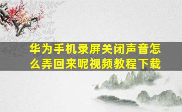 华为手机录屏关闭声音怎么弄回来呢视频教程下载